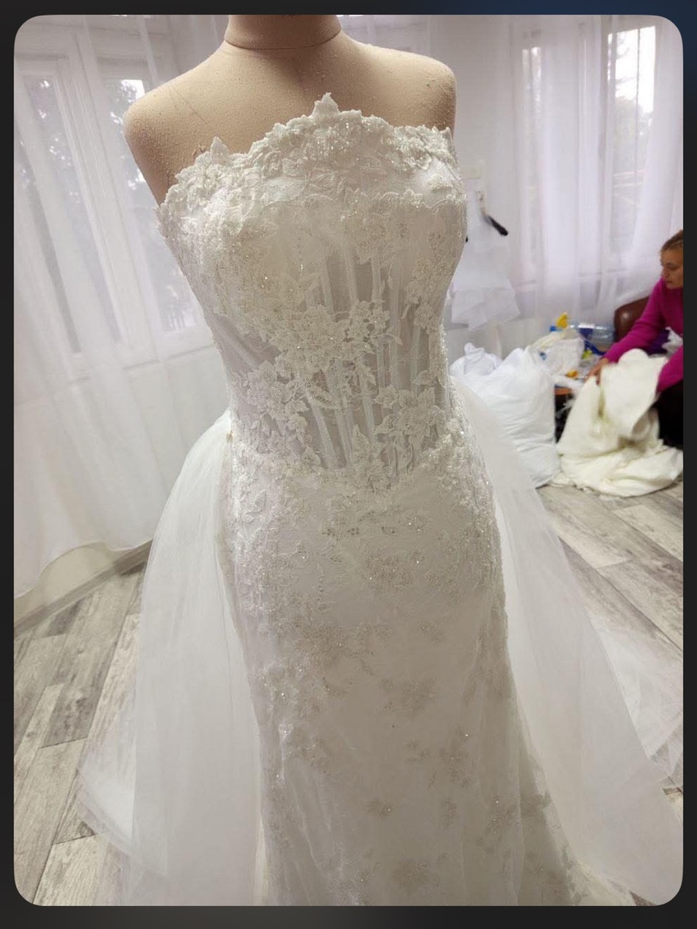 Strapless White Lace Appliqué Bridal Gown